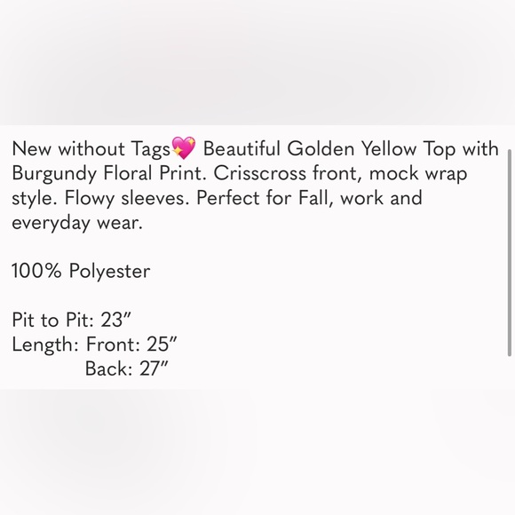 C.C Golden Yellow Flowy Floral Top w/ Crisscross - Size Large - Picture 12 of 12